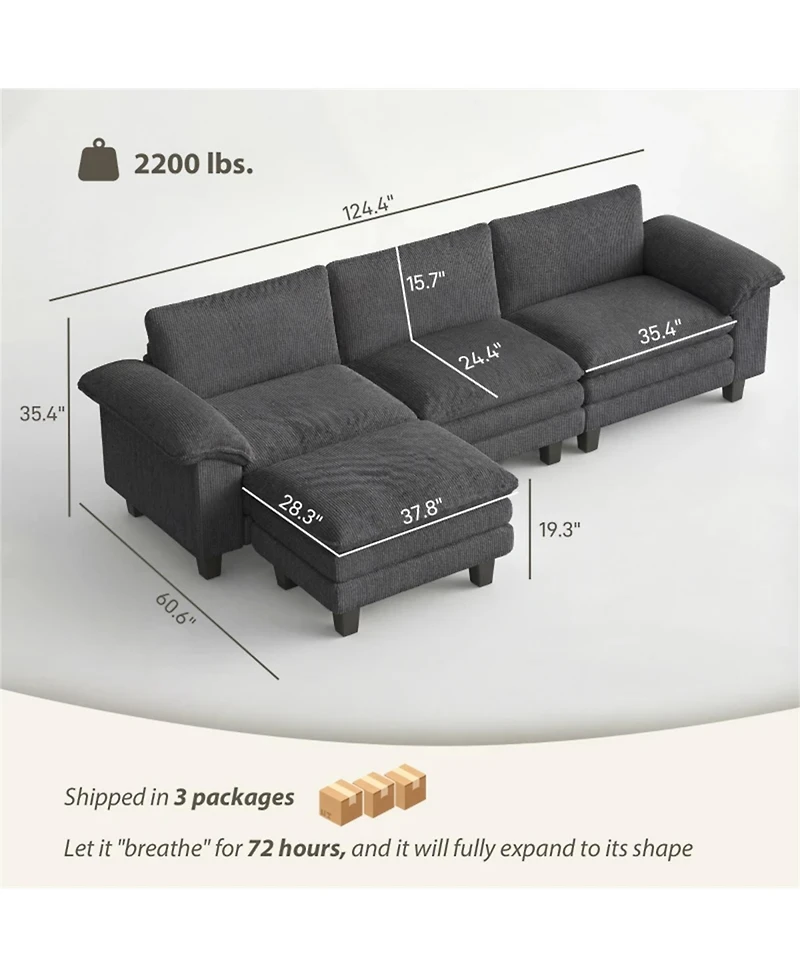 Clihome 124.4 Inch Conversation Couch L-Shaped Sectional Sofa with Removable Ottoman