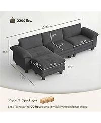 Clihome 124.4 Inch Conversation Couch L-Shaped Sectional Sofa with Removable Ottoman