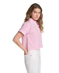 Karl Lagerfeld Paris Petite Floral Embroidered Top