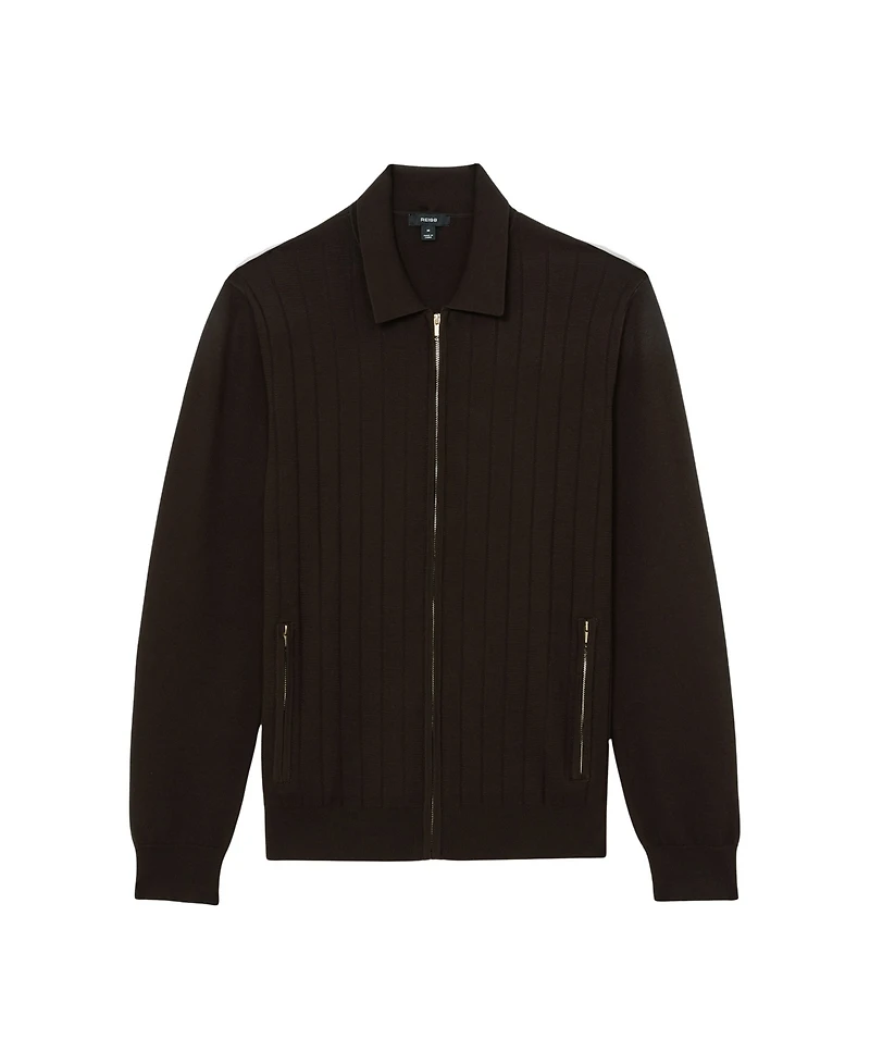 Reiss Men's Marsh Zip Through Wide Ribbed Cardigan Sweater