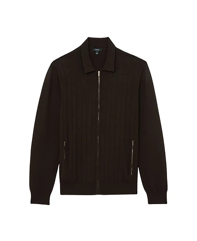 Reiss Men's Marsh Zip Through Wide Ribbed Cardigan Sweater