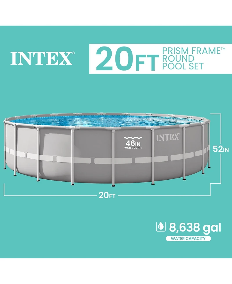 Intex 20ft x 52in Prism Frame Above Ground Swimming Pool Set with Filter Pump