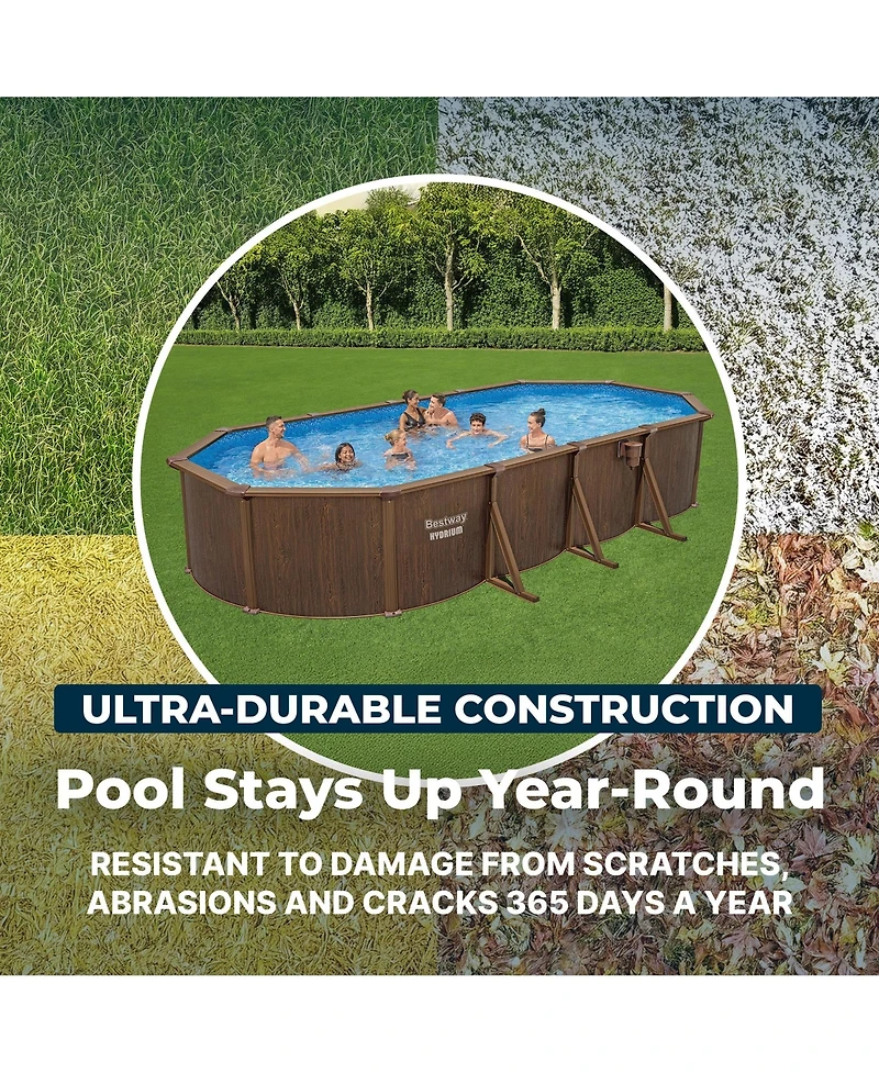 Bestway Hydrium 24'x12'x52" Oval Above Ground Swimming Pool Set, Brown Woodgrain