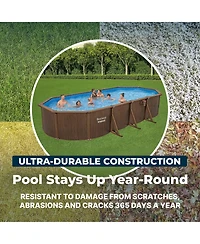 Bestway Hydrium 24'x12'x52" Oval Above Ground Swimming Pool Set, Brown Woodgrain