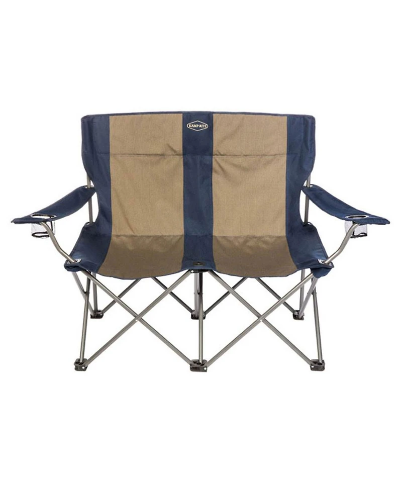 Kamp-Rite Portable Folding Outdoor Double Camping Lawn Beach Chair, Navy/Tan