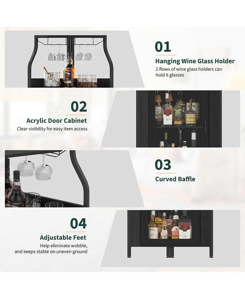 gaomon 4 Tier Corner Wine Rack with Glass Holder and Storage Shelves for Living Room