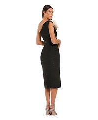 Mac Duggal Women's One Shoulder Boucle Midi Dress With 3D Flower