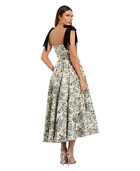 Mac Duggal Women's Floral Brocade A-Line Midi Dress with Bow Straps