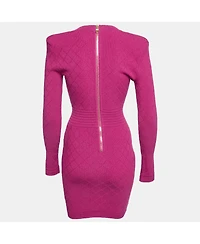 Pre-Owned Balmain Women's Fuchsia Jacquard Knit Button Detail Mini Dress
