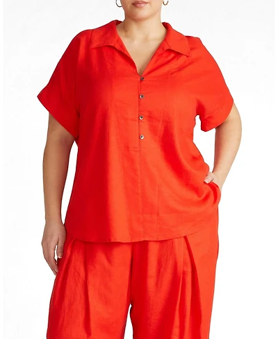Universal Standard Plus Sandy Short Sleeve Stretch Linen Shirt