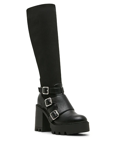Madden Girl Women's Kuddle Buckle Platform Lug Knit Boots