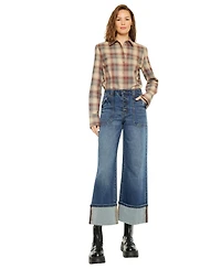 KanCan Women's High Rise Cuffed Wide Leg Jeans