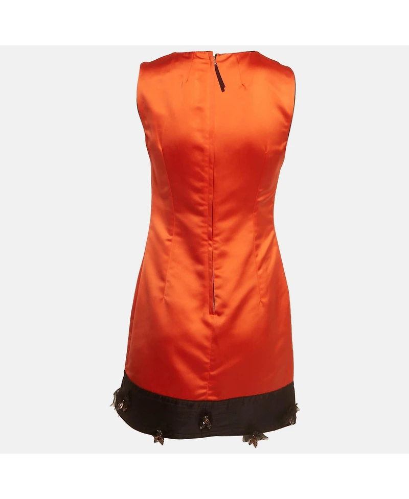 Pre-Owned Dolce & Gabbana Women's Dandg Sateen Contrast Embellished Hem Sleeveless Shift Dress