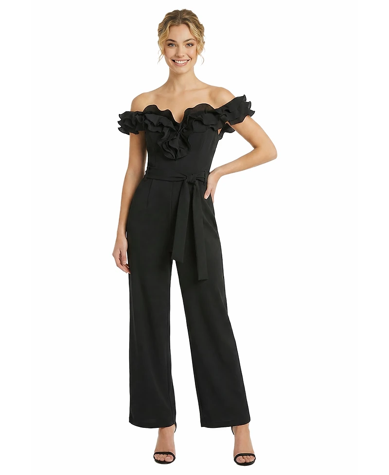 ivy + blu women's off-shoulder stretch jumpsuit