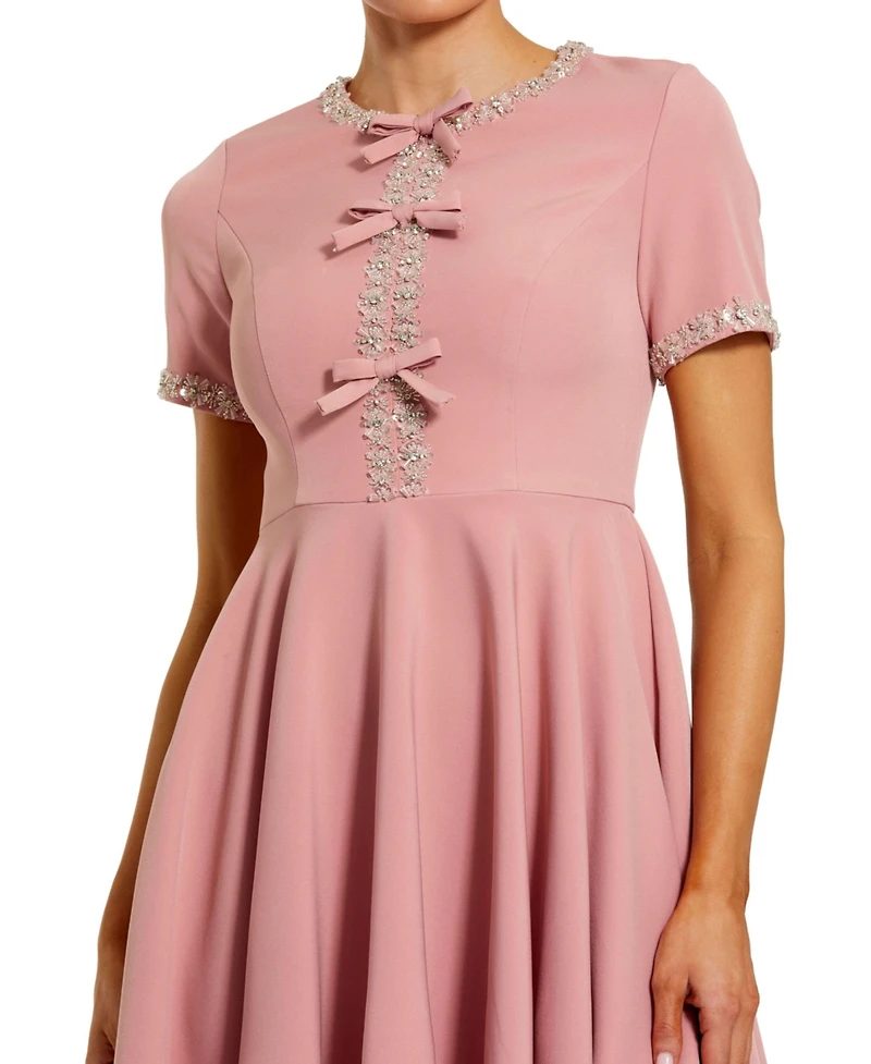 Mac Duggal Women's Crystal Embellished Bow Front A-Line Mini Dress
