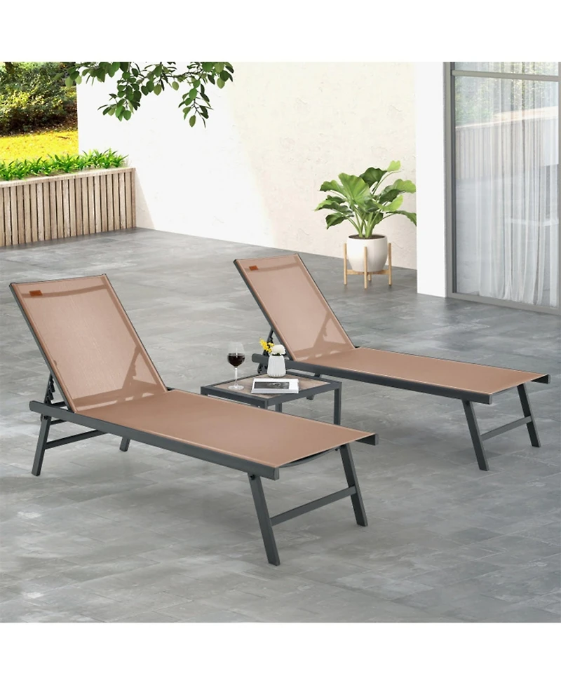 Clihome 3 Pieces Patio Chaise Lounge Set with Table for Poolside Yard