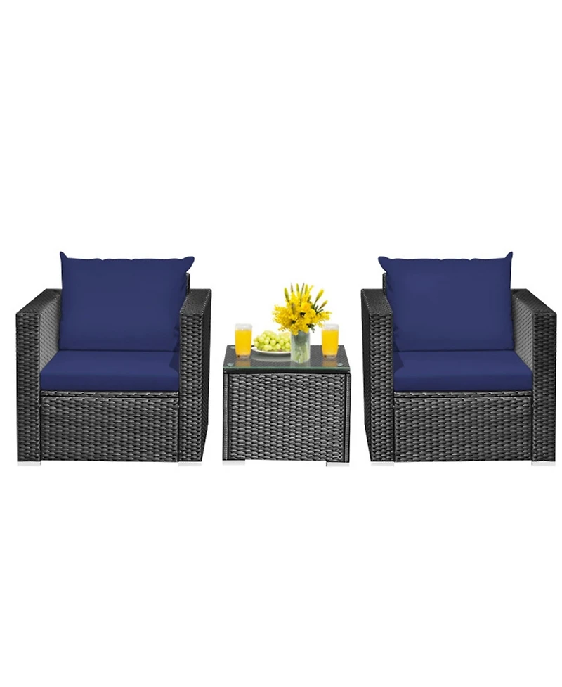 Clihome 3 Pieces Patio Wicker Conversation Set with Thick Removable Cushions