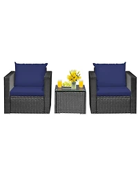 Clihome 3 Pieces Patio Wicker Conversation Set with Thick Removable Cushions