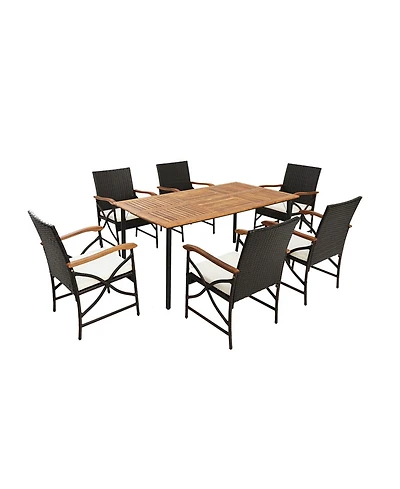 Clihome 7-Piece Outdoor Dining Set with Acacia Wood Table