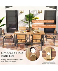 Clihome 7 Pieces Acacia Wood Patio Dining Set with Metal Frame and 2 Inches Umbrella Hole