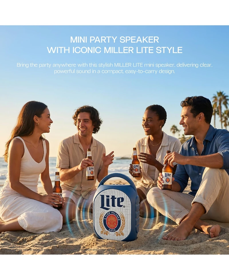 Miller Lite Mini Party Speaker with Color Changing Led Lights, Fm Radio, Built-in Handle