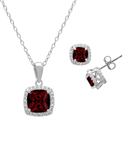 Macy's 2-Piece Garnet (1.75 ct. t.w.) & White Topaz (0.64 ct. t.w.) Pendant Necklace and Earrings Set in Sterling Silver
