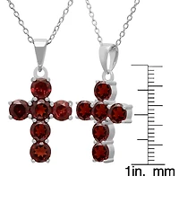 Macy's Garnet (3.60 ct. t.w.) Cross Pendant Necklace in Sterling Silver
