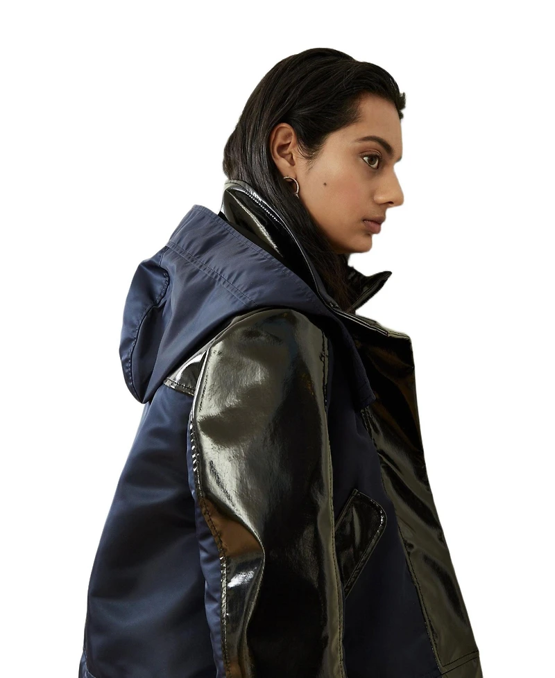 Caalo Women's Water-Resistant Cropped Raincoat