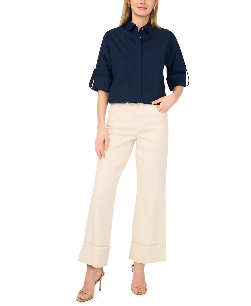 1.state Women's Cotton Boxy Button Down Shirt