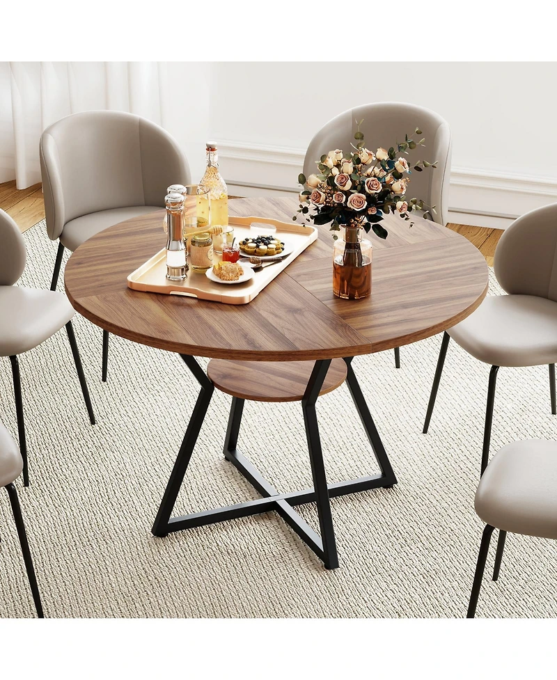 Slickblue 47 Inch Round Dining Table with Storage Shelf Seats 4