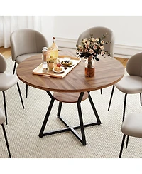 Slickblue 47 Inch Round Dining Table with Storage Shelf Seats 4