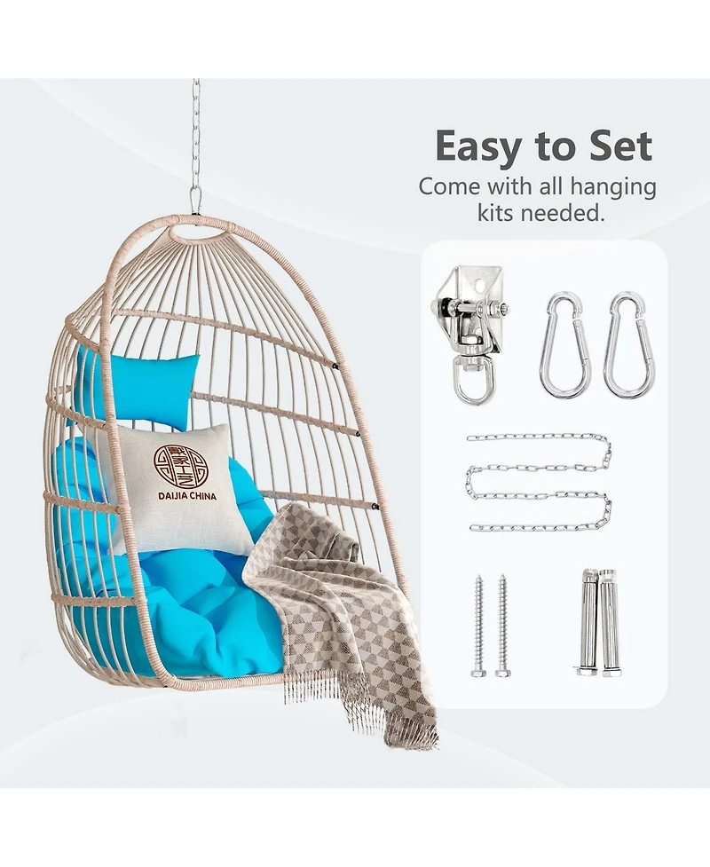 Boyel Living Pe Egg Swing Chair with Cushion and Pillow, Indoor Outdoor Hanging