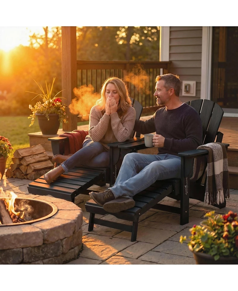 Outsunny Adirondack Chair Set of 2, Hdpe Fire Pit with Cup Holder