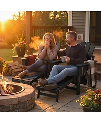 Outsunny Adirondack Chair Set of 2, Hdpe Fire Pit with Cup Holder