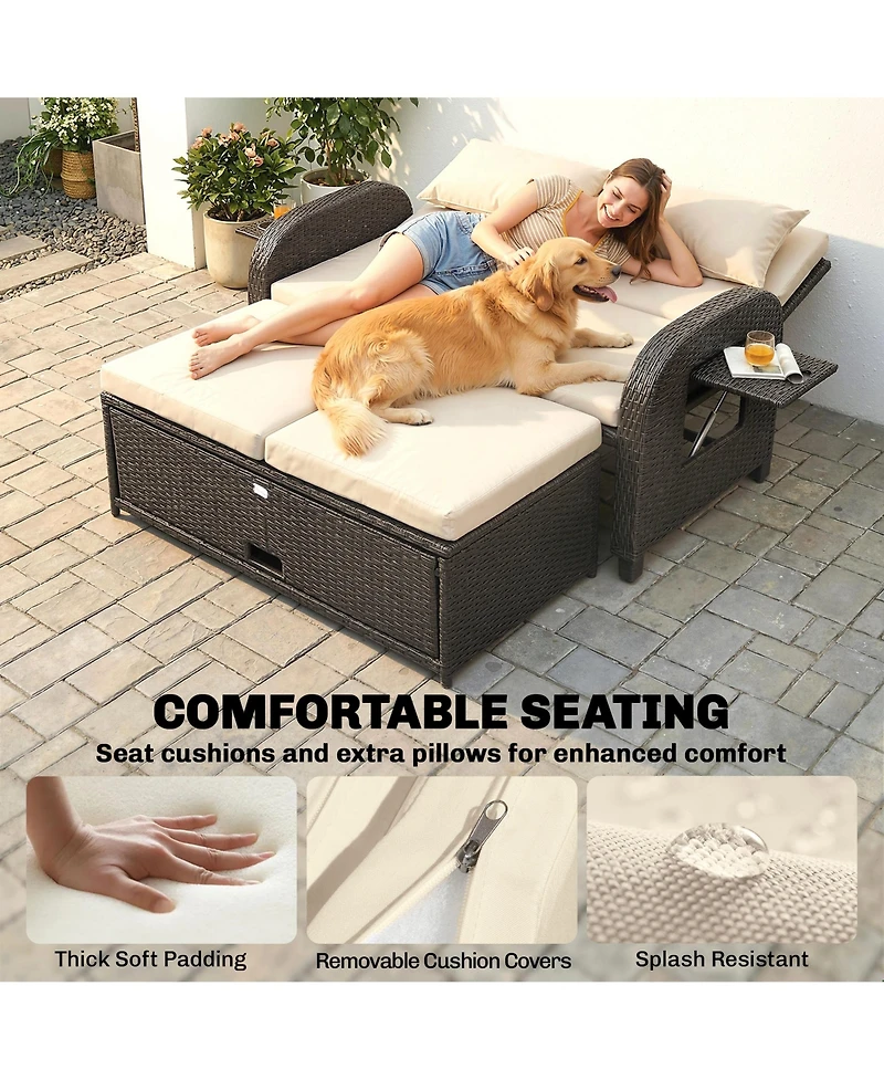 Outsunny Outdoor Patio Rat Daybed with Storage Ottoman