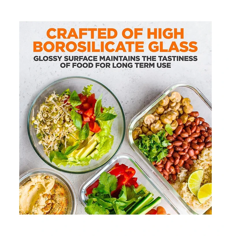 SereneLife 24-Piece Superior Glass Food Storage Containers with Bpa-Free Lids
