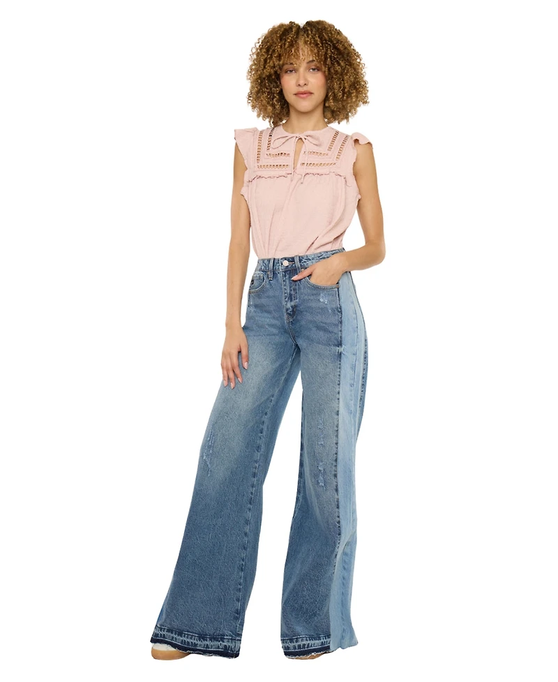 KanCan Women's Clover High Rise Wide Leg Jeans