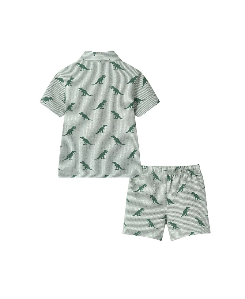 Andy & Evan Toddler Boys Stripe Dino Short Sleeve Cabana Set