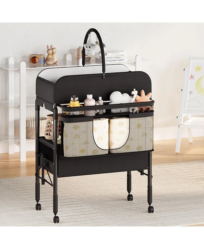 gaomon Baby Changing Table, Versatile Folding Changing Table with Wheels and 2 Drawers