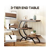 Slickblue C Shaped End Table with 3 Tier Storage for Small Spaces