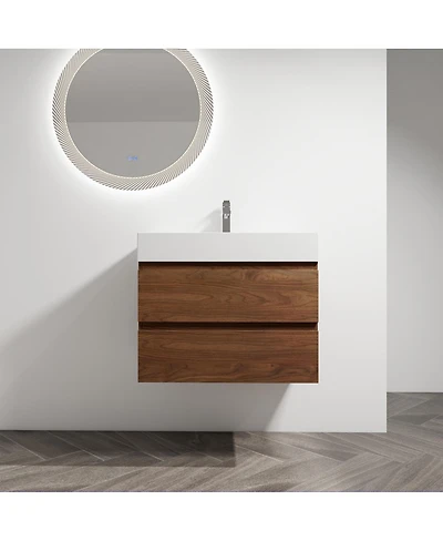 Sillysis Inch Wall Mounted Bathroom Vanity with Resin Sink, Soft Close Drawers