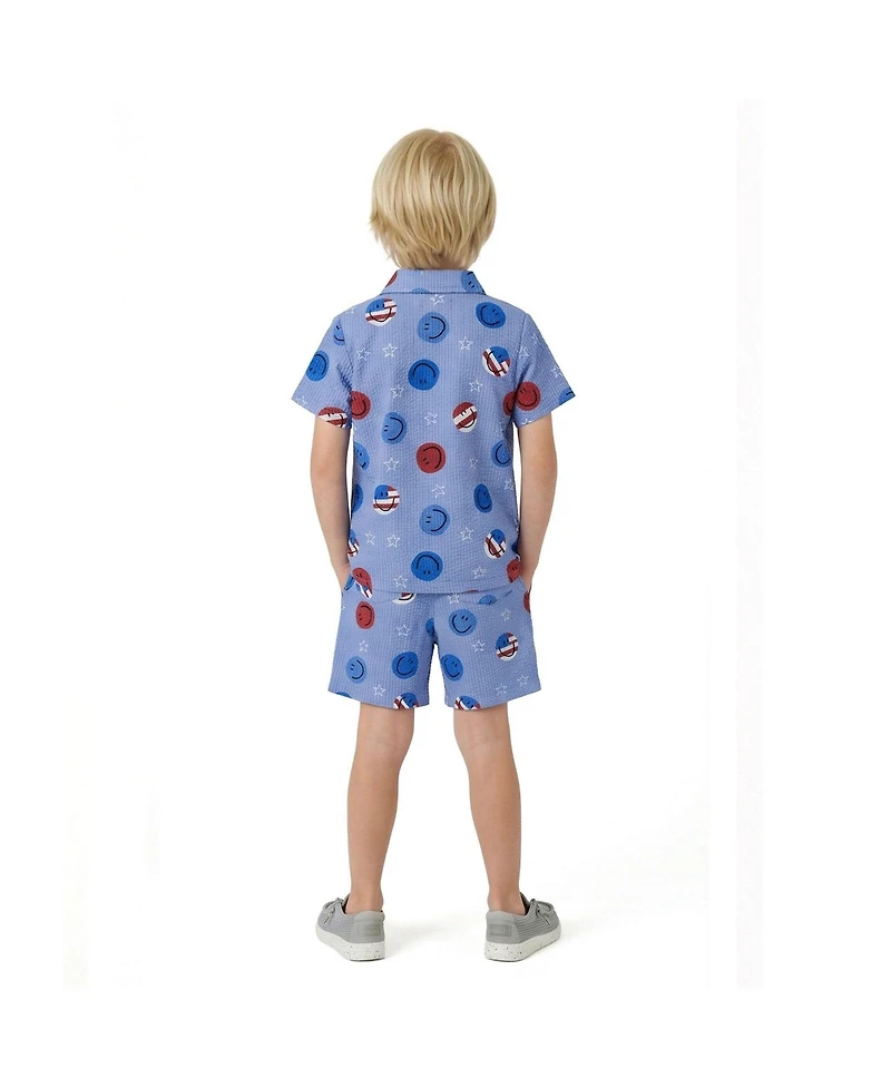 Andy & Evan Toddler Boys Short Sleeve Patriotic Smile Seersucker Set