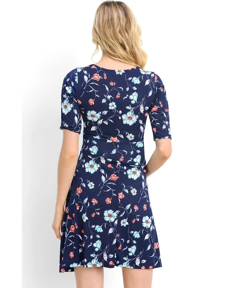 Hello Miz Maternity Floral Short Sleeve Nursing Dress with Waist Tie