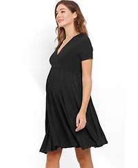 Hello Miz Maternity A-Line Pleated V-Neck Nursing Dress