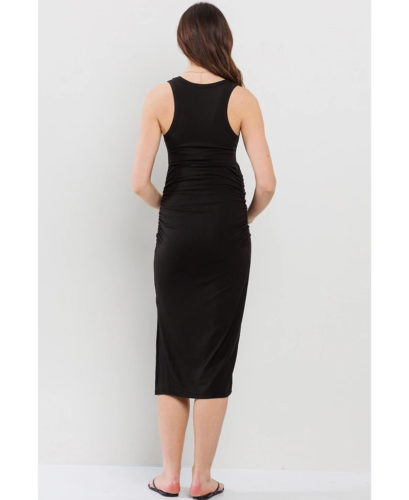 Hello Miz Maternity Ribbed Side Slit Sleeveless Bodycon Midi Dress