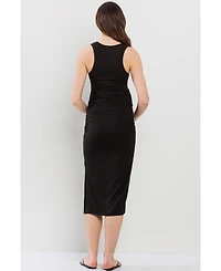 Hello Miz Maternity Ribbed Side Slit Sleeveless Bodycon Midi Dress