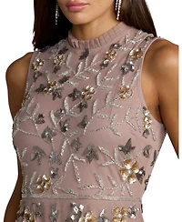 Mac Duggal Women's Petite Embellished High Neck Butterfly Sleeve Gown