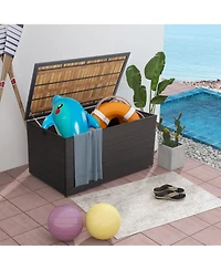 Gymax 134 Gallon Patio Wicker Storage Deck Box with Solid Acacia Wood Backyard