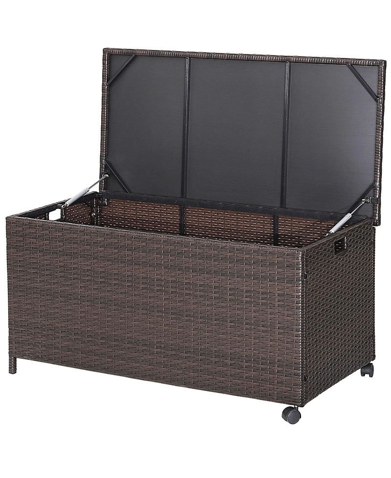Gymax 50 Gallon Patio Pe Wicker Storage Box Rattan Deck Bin with Waterproof Liner and Wheels