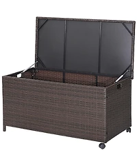 Gymax 50 Gallon Patio Pe Wicker Storage Box Rattan Deck Bin with Waterproof Liner and Wheels